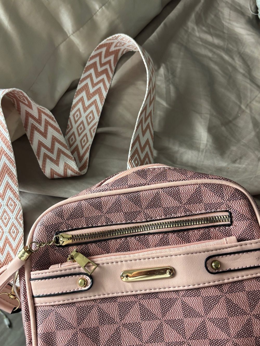 Pink Crossbody Bag with Geometric Pattern